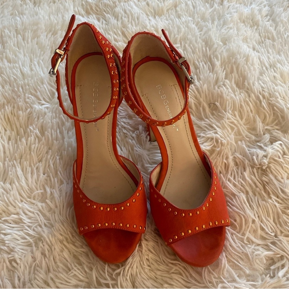 BCBGeneration Coral/Orange Studded Heels